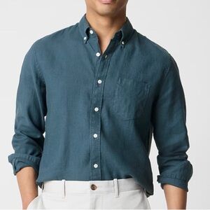 J crew Slim linen-blend shirt opal blue